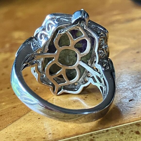 Tasmanian Stichtite Chrome Diopside Sterling Silver Cocktail Ring Size 9 - Picture 4 of 11